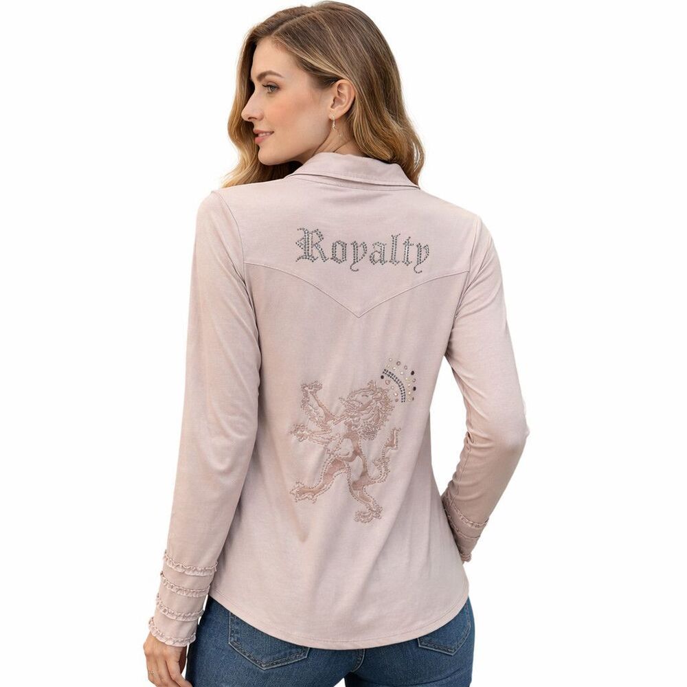Ivy Jane Shirt Womens Large Pink Rhinestone Royalty Button Front Long Sleeve Top